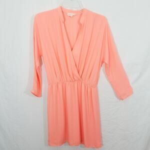 Eight Sixty bright coral chiffon deep V-neck dress